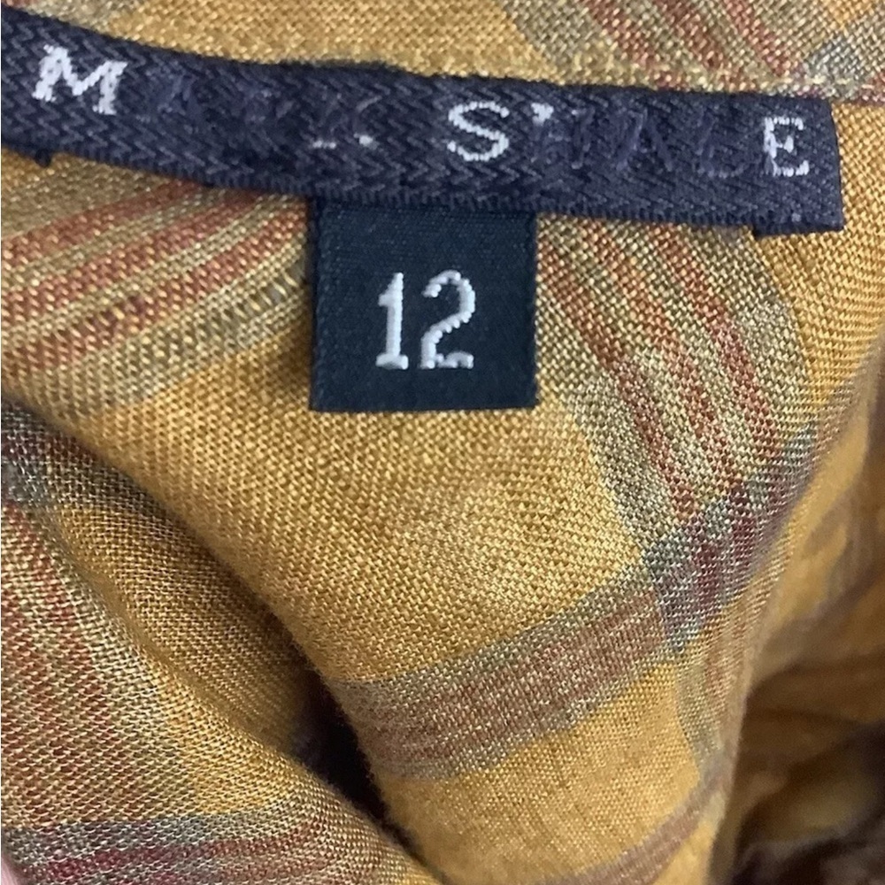 Vintage 90's Mark Shale Sz 12 100% Linen Flare Orange Plaid Skirt Zip Closure - Picture 6 of 7
